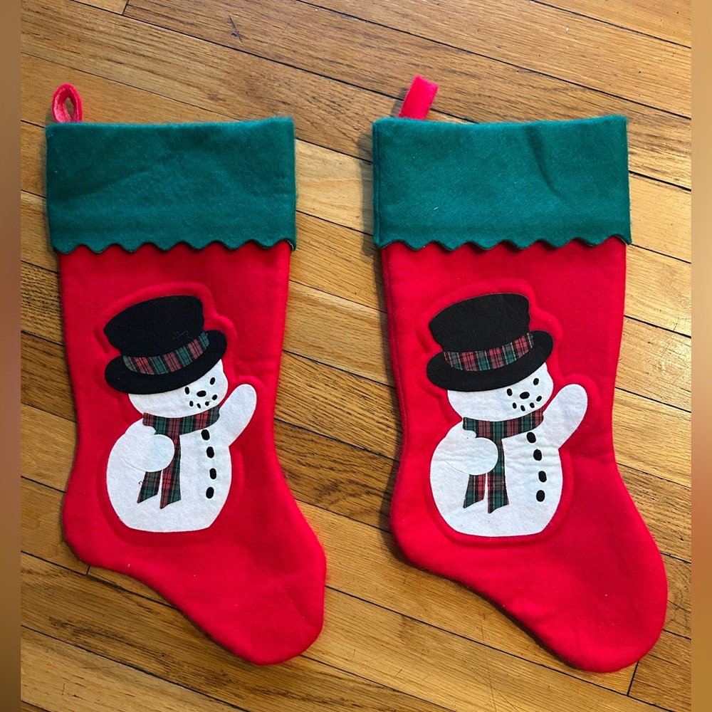 Vintage Christmas Stockings. Santa’s Best Felt Snowman. Red & Green. 17”